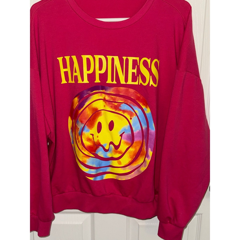 SHEIN Happiness Smiley Face Tie Dye Graphic Sweatshirt Hot Pink Size Large